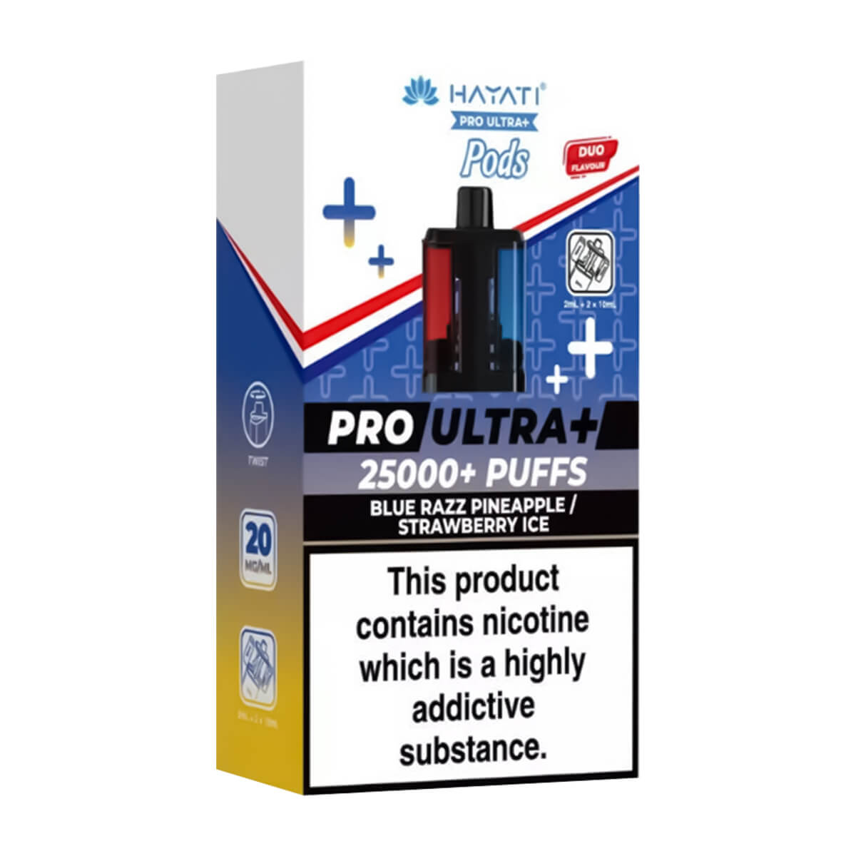 Blue Razz Pineapple & Strawberry Ice Pro Ultra Plus 25K Prefilled Pod + Refill by Hayati