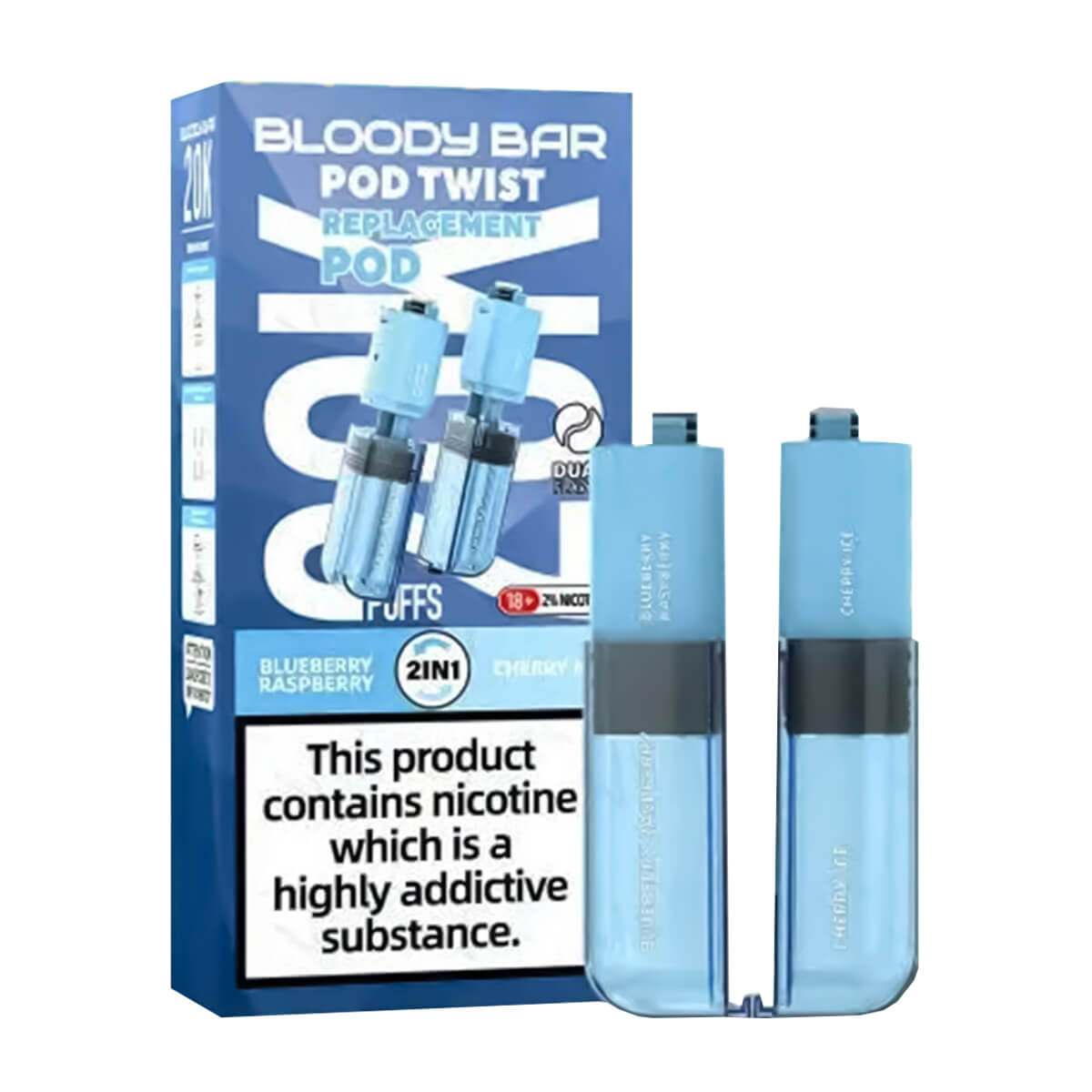 Bloody Bar Ultra Twist 20k Prefilled Pod + Refill Container Blueberry Raspberry & Cherry Ice