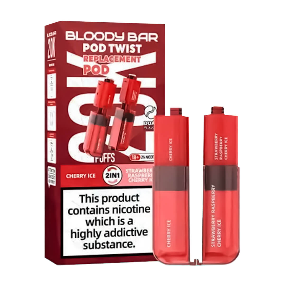 Bloody Bar Ultra Twist 20k Prefilled Pod + Refill Container Cherry Ice & Strawberry Raspberry Cherry Ice