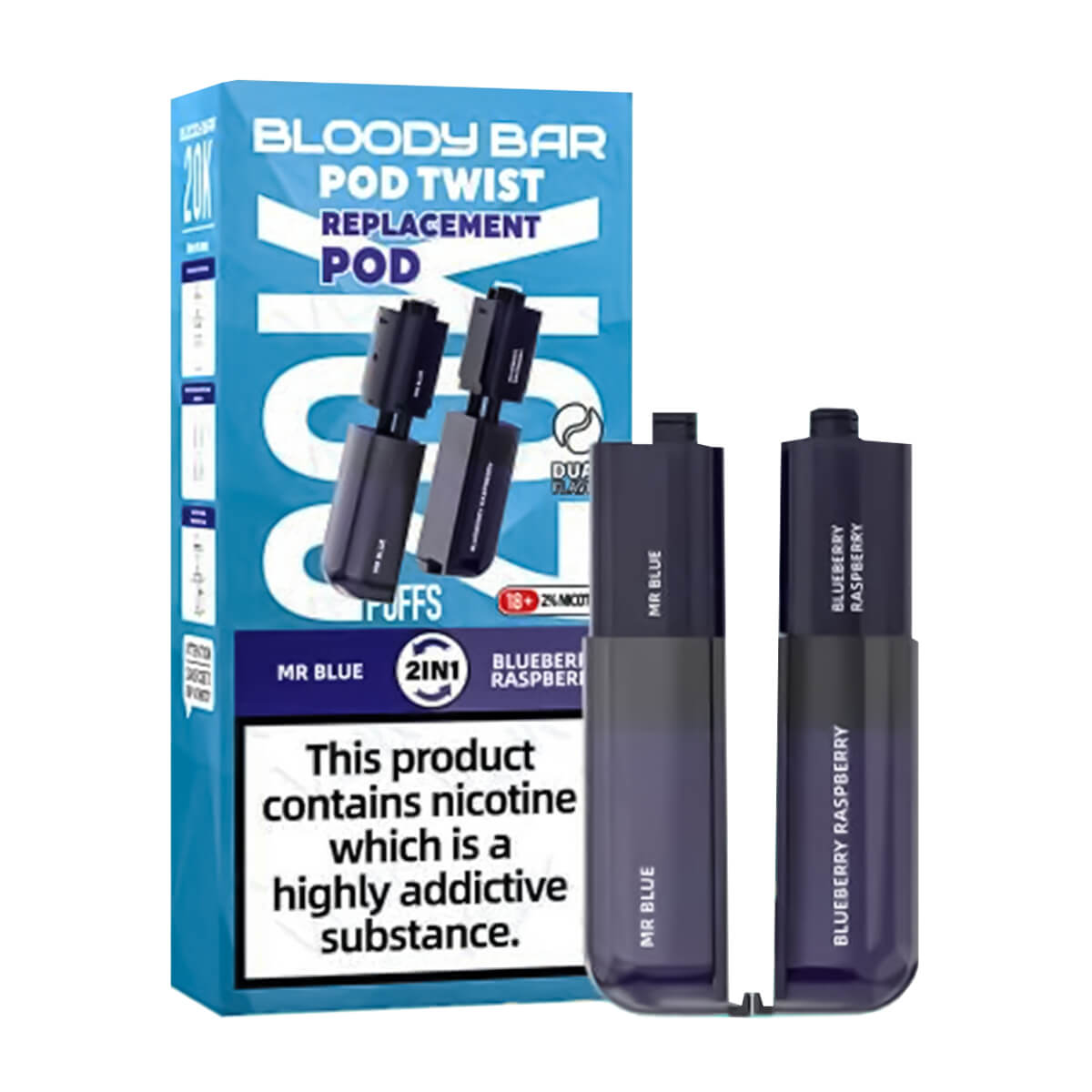 Bloody Bar Ultra Twist 20k Prefilled Pod + Refill Container Mr Blue & Blueberry Raspberry