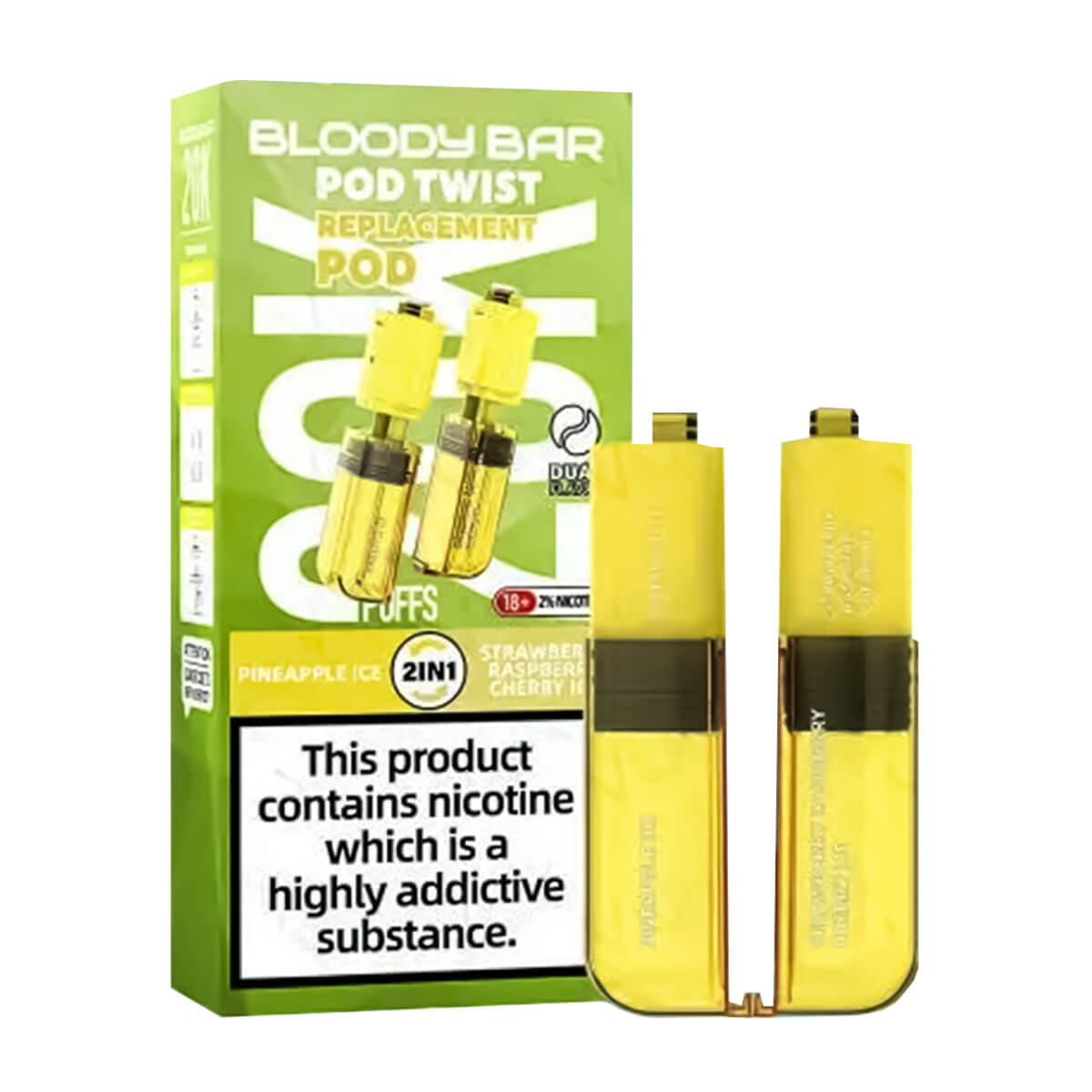 Bloody Bar Ultra Twist 20k Prefilled Pod + Refill Container Pineapple Ice & Strawberry Raspberry Cherry Ice