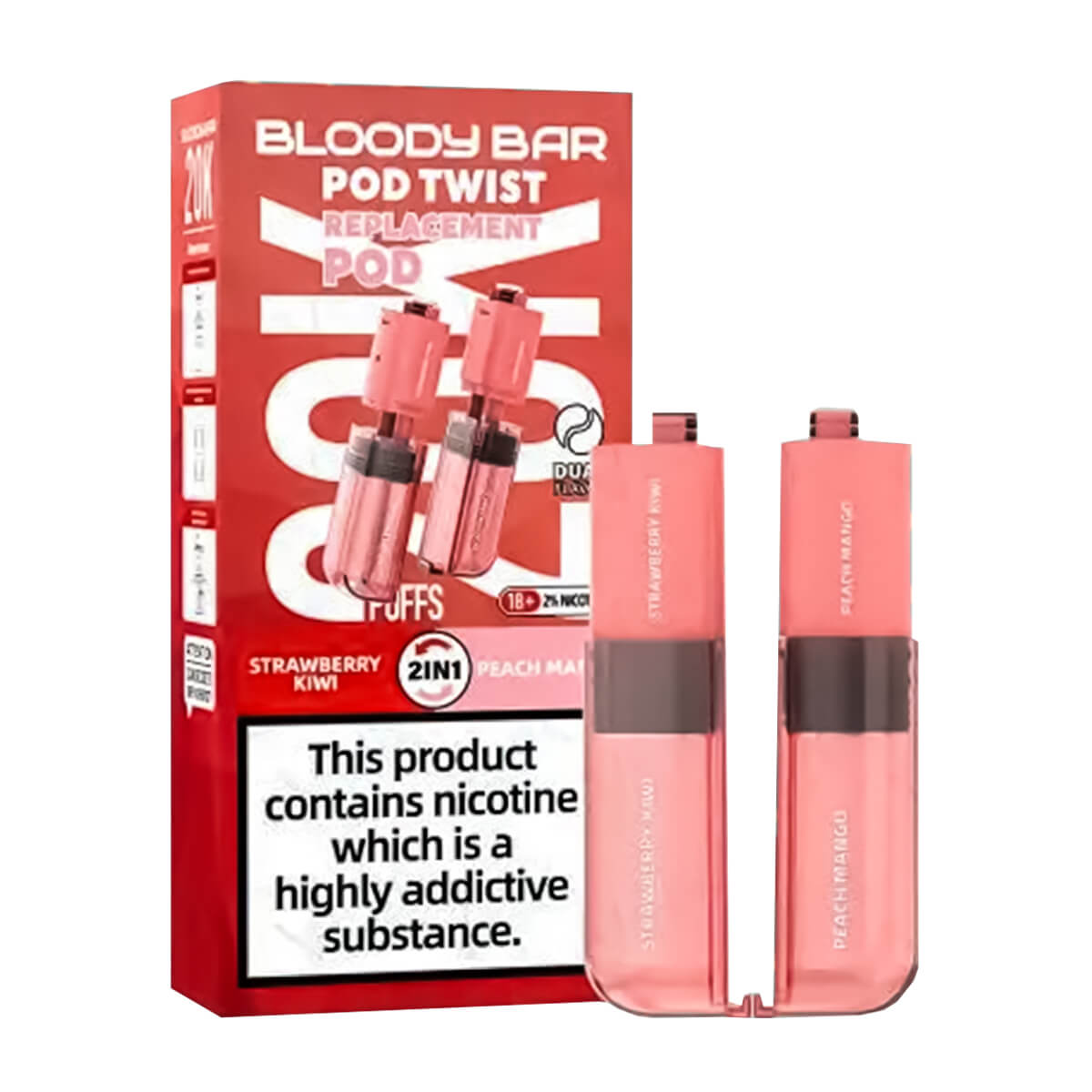 Bloody Bar Ultra Twist 20k Prefilled Pod + Refill Container Strawberry Kiwi & Peach Mango