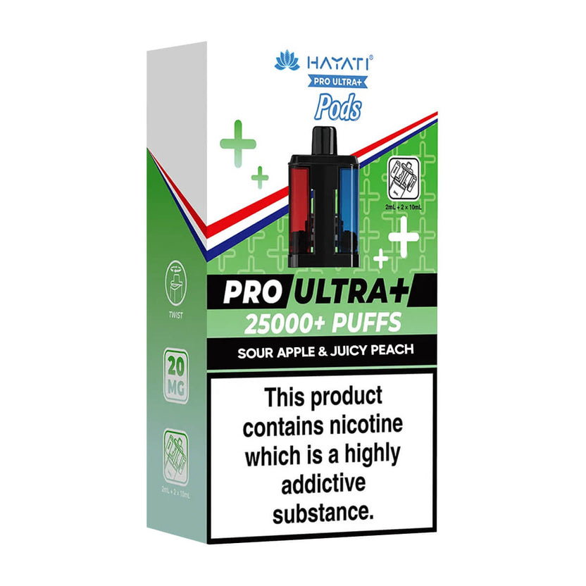 Sour Apple & Juicy Peach Pro Ultra Plus 25K Prefilled Pod + Refill by Hayati