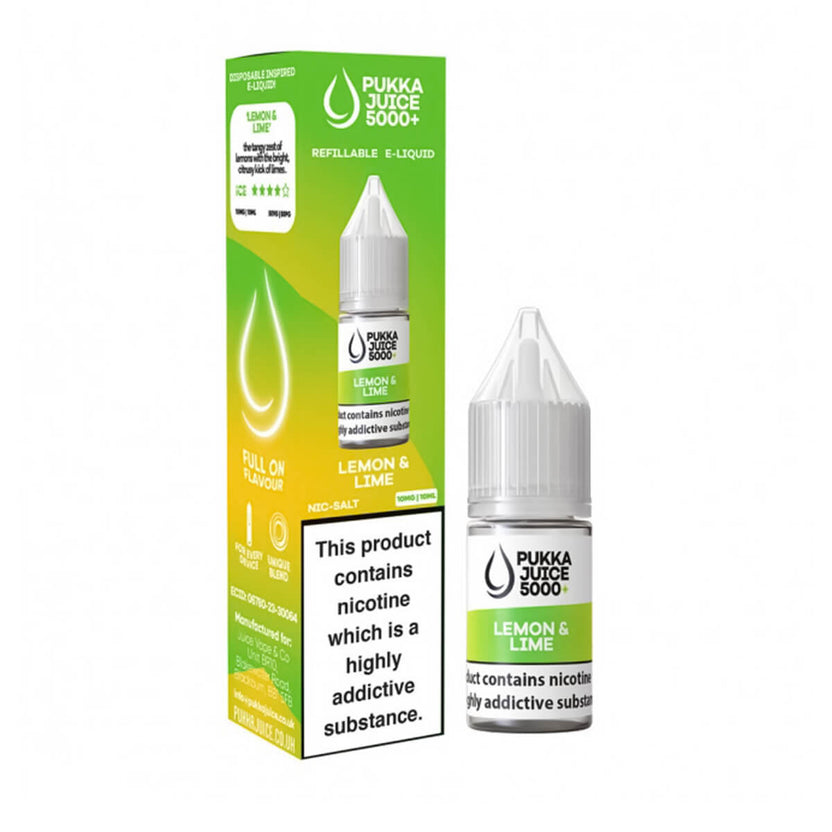 Lemon & Lime Nic Salt E Liquid By Pukka Juice 5000+