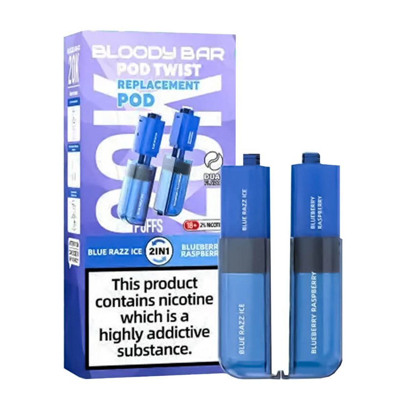 Bloody Bar Ultra Twist 20k Prefilled Pod + Refill Container Blue Razz Ice & Blueberry Raspberry