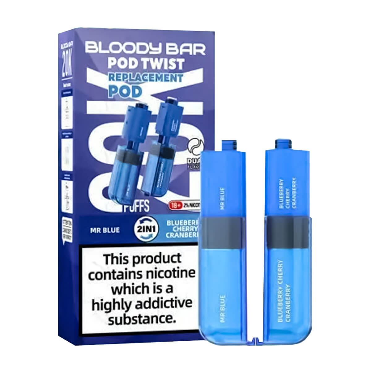 Bloody Bar Ultra Twist 20k Prefilled Pod + Refill Container Mr Blue & Blueberry Cherry Cranberry